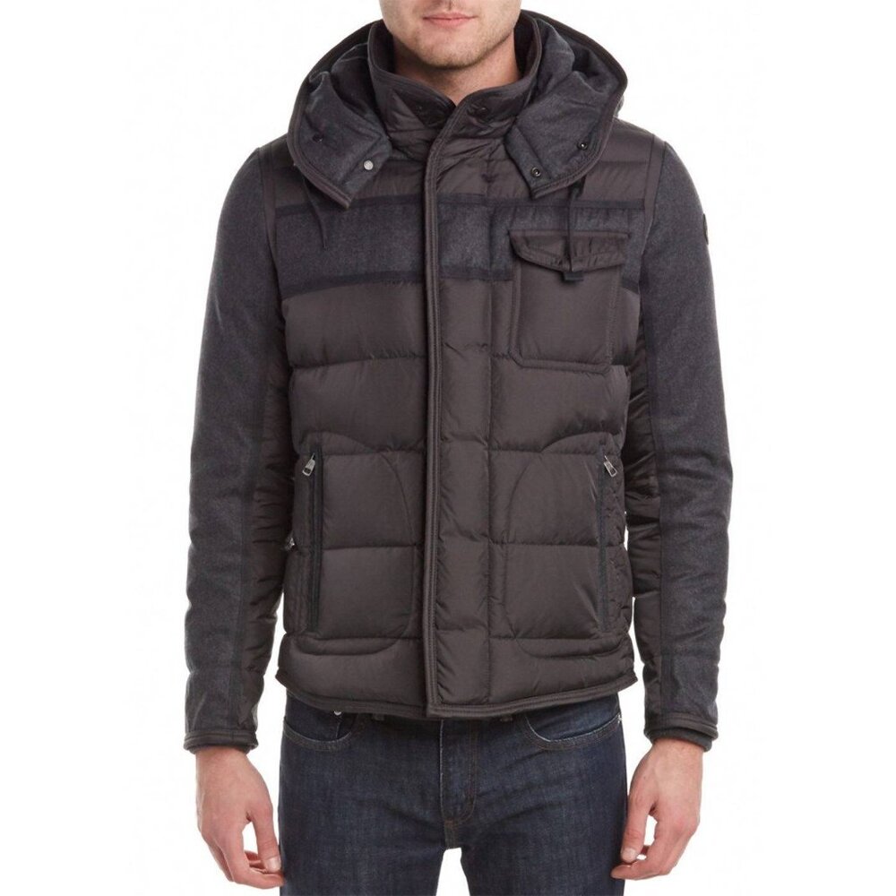Moncler Ryan Charcoal Nylon & Wool Hooded Down Jacket